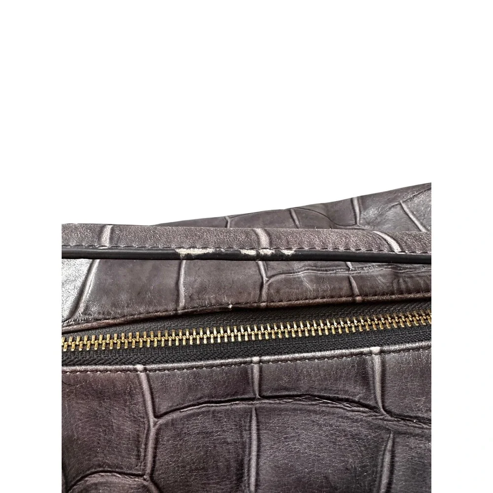 Brahmin Grey Croc Embossed‎ Leather Shoulder Bag Gold Chain Tassel Accent
